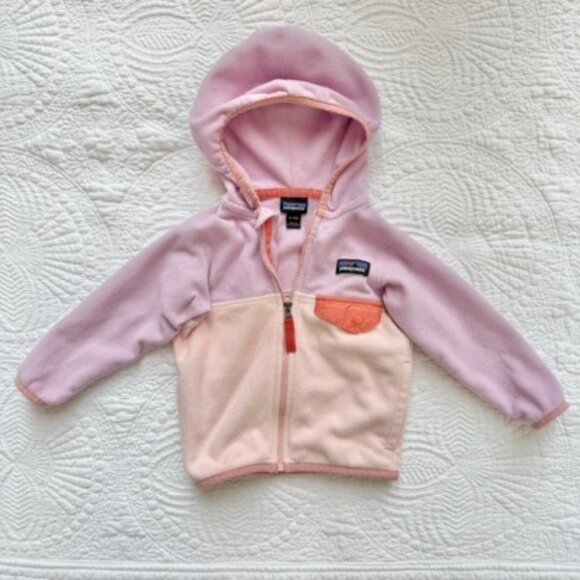 Patagonia Baby Micro D Snap-T Fleece Hoodie Pink Purple 6-12M - Picture 2 of 5